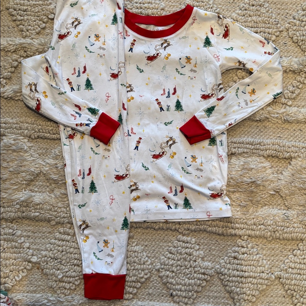 Festive White Pajama Set with Red Trim